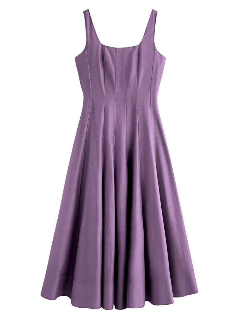 Summer Slim Fit A-Line Strappy Midi Dress with Square Neckline - Image 6