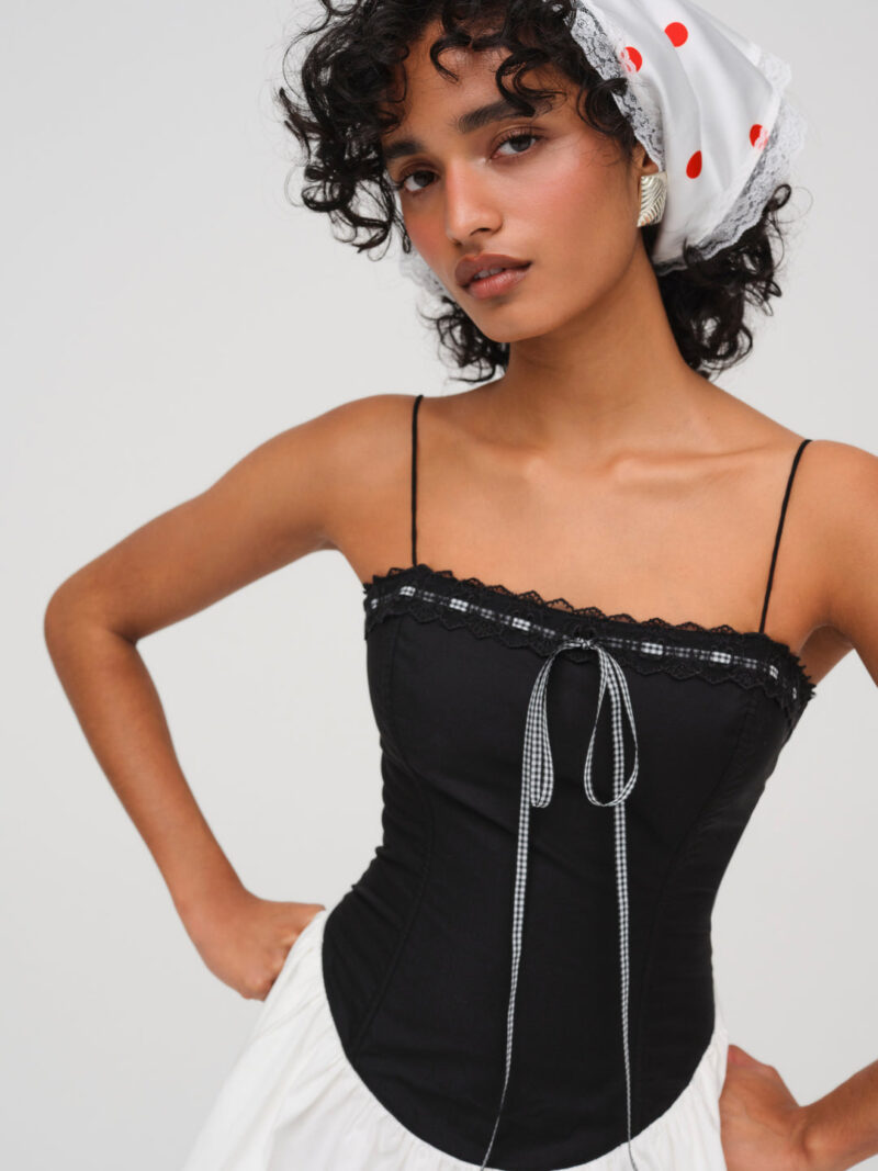 Black and White Patchwork Spaghetti Strap Mini Dress - Image 4