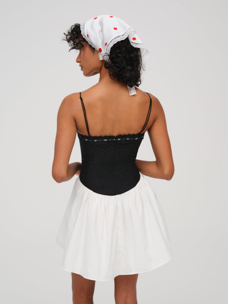 Black and White Patchwork Spaghetti Strap Mini Dress - Image 5