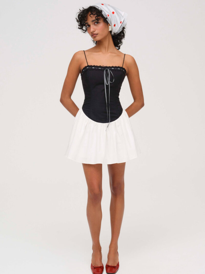 Black and White Patchwork Spaghetti Strap Mini Dress - Image 2