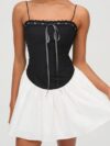 Black and White Patchwork Spaghetti Strap Mini Dress