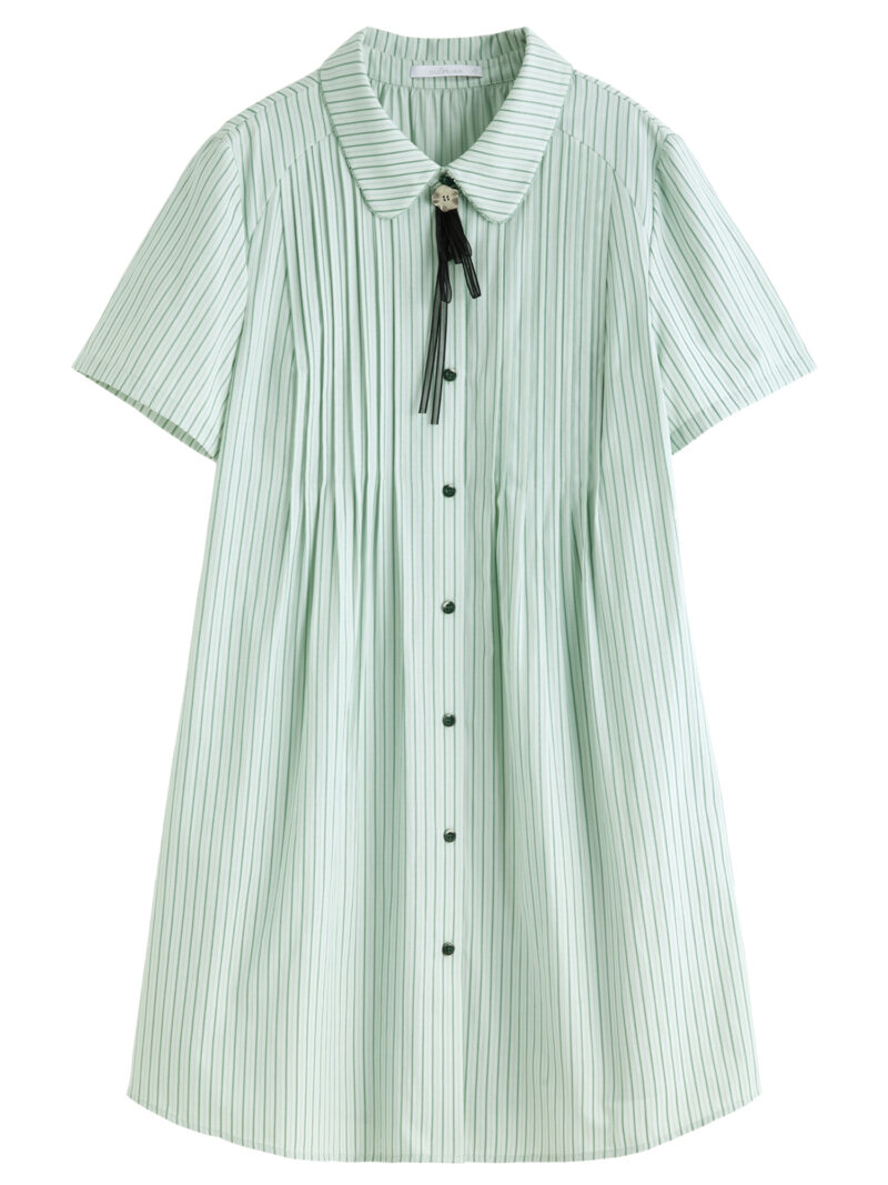 Plus Size Nautical Striped A-Line Dress with Bow - Summer Preppy Style - Image 6