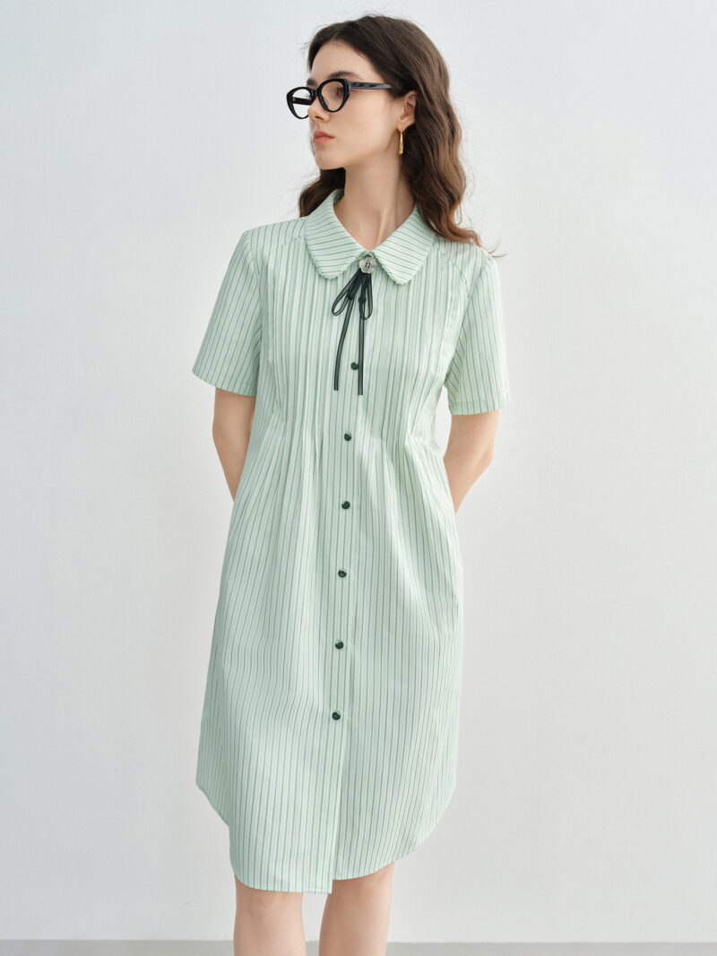 Plus Size Nautical Striped A-Line Dress with Bow - Summer Preppy Style - Image 3