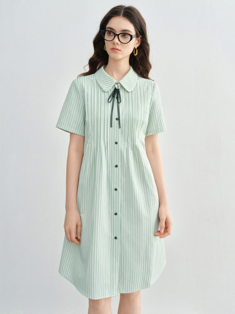 Plus Size Nautical Striped A-Line Dress with Bow - Summer Preppy Style - Image 2