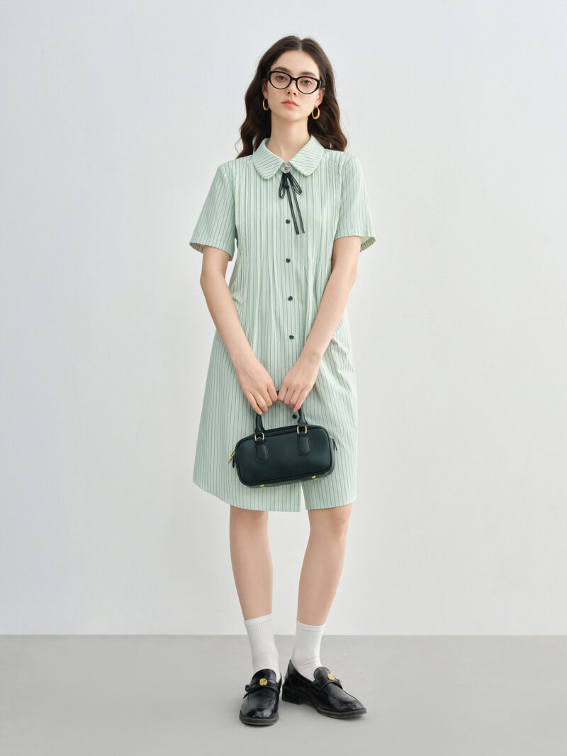 Plus Size Nautical Striped A-Line Dress with Bow - Summer Preppy Style - Image 4