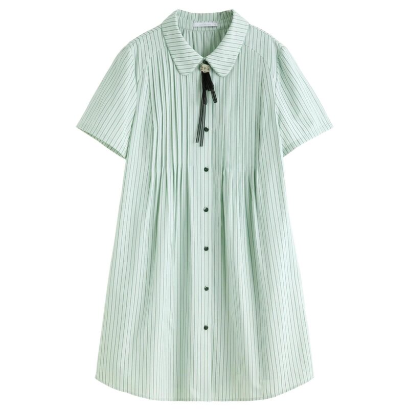 Plus Size Nautical Striped A-Line Dress with Bow - Summer Preppy Style