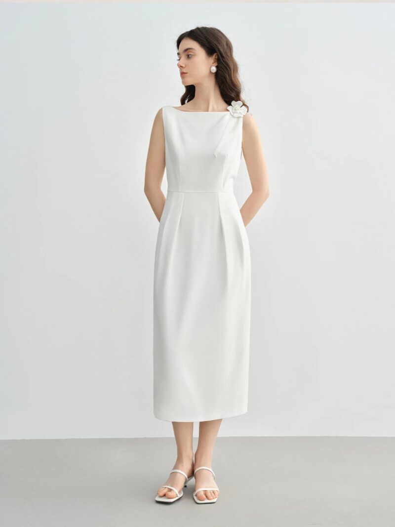Plus Size Choker Vest Dress with 3D Flower – Elegant Mid-Calf Summer Dress - Image 3