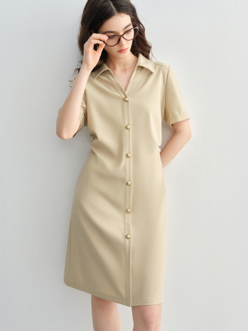 Plus Size V-Neck Button Shirt Dress for Women - Summer Casual Mid-Calf Fit - Image 2