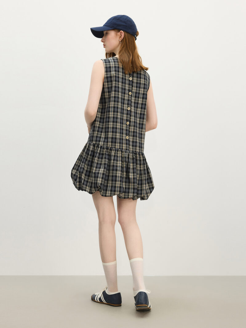 Summer Plaid Sleeveless A-Line Mini Dress with 3D Flower Detail - Image 5