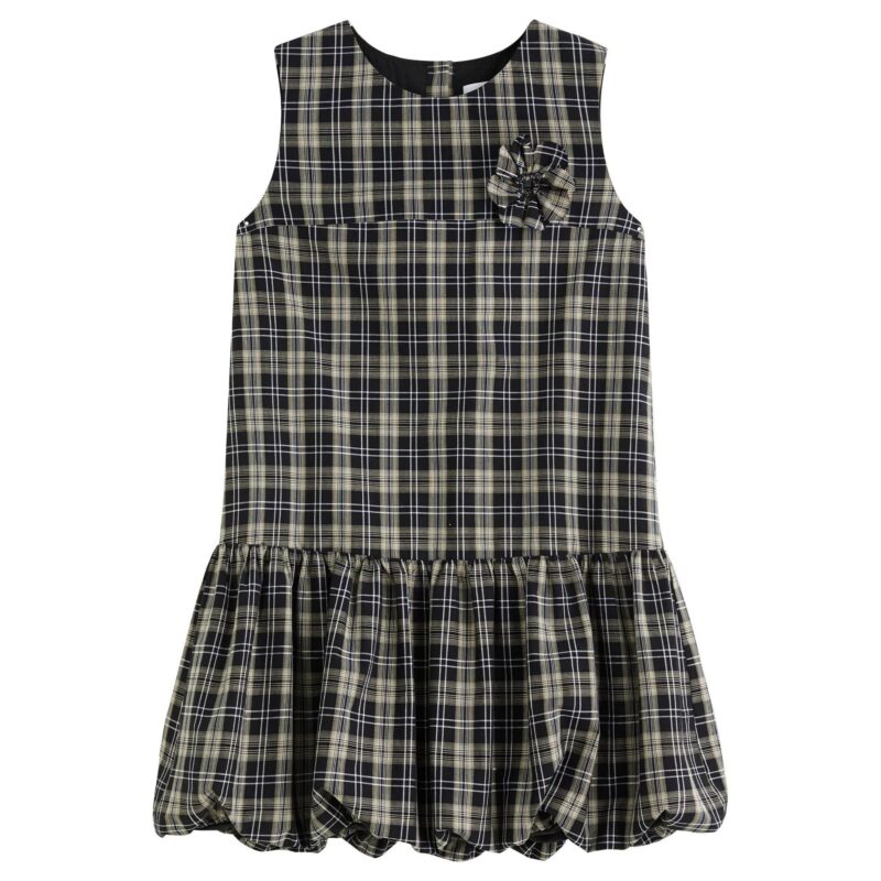 Summer Plaid Sleeveless A-Line Mini Dress with 3D Flower Detail