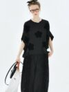 Artistic Polka Dot Summer Tee with Applique Design and Drop Sleeves