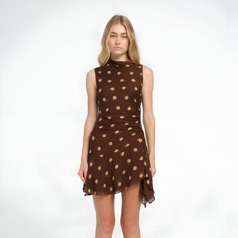 Chiffon Polka Dot Sleeveless Mini Dress – Slim Fit Spring Party Look