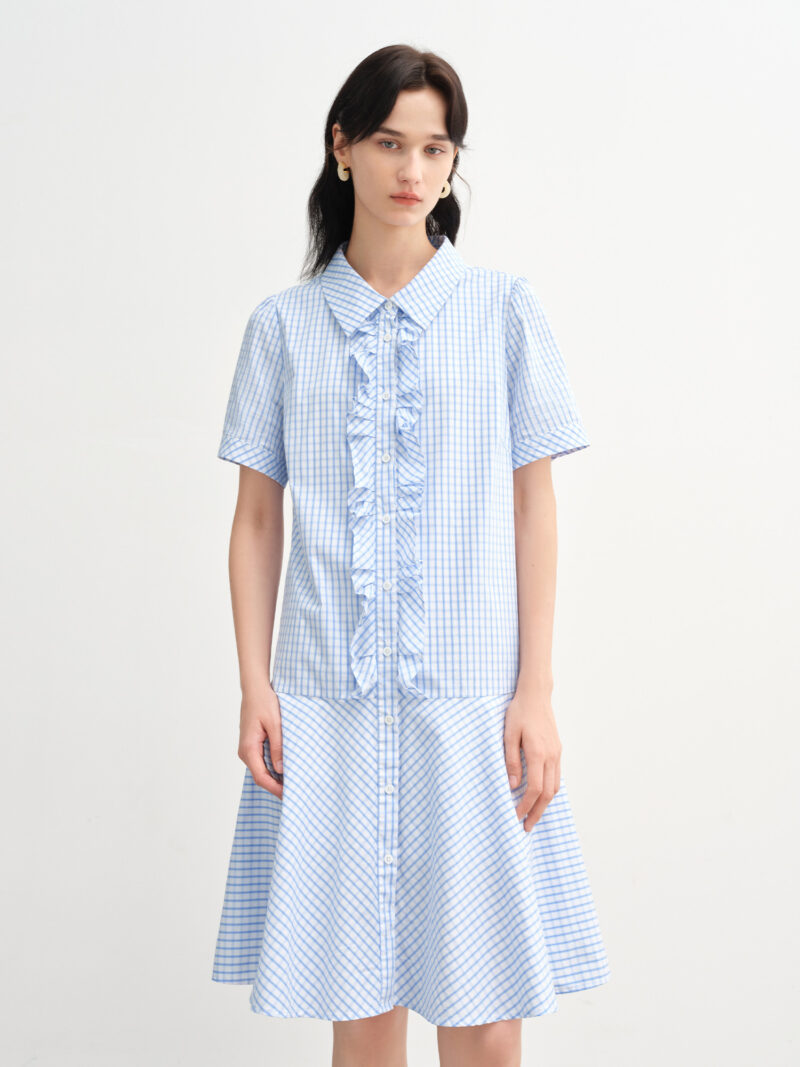 Ruffled decorative plaid shirt dress - Image 2