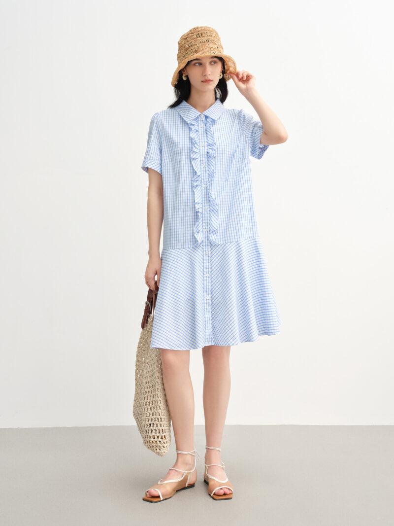 Ruffled decorative plaid shirt dress - Image 3