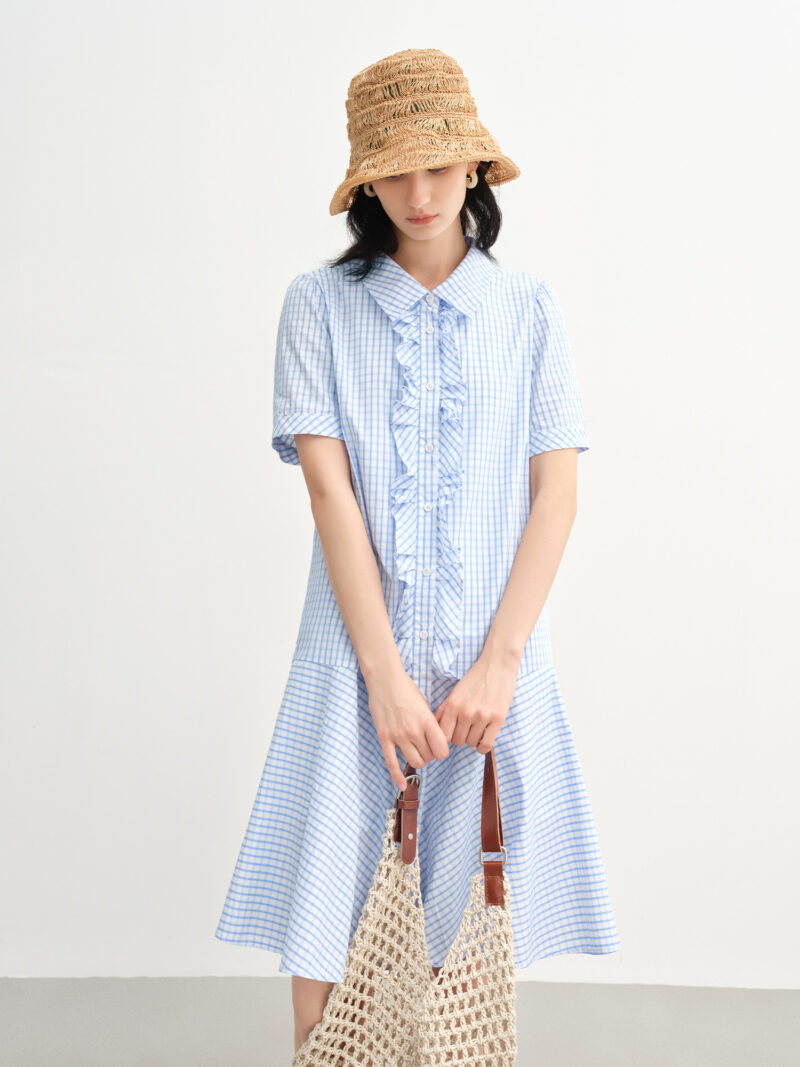 Ruffled decorative plaid shirt dress - Image 4