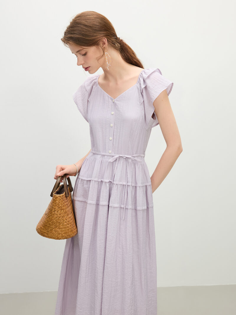 Elegant Square Neck Summer Midi Dress with Flutter Sleeves - Image 5