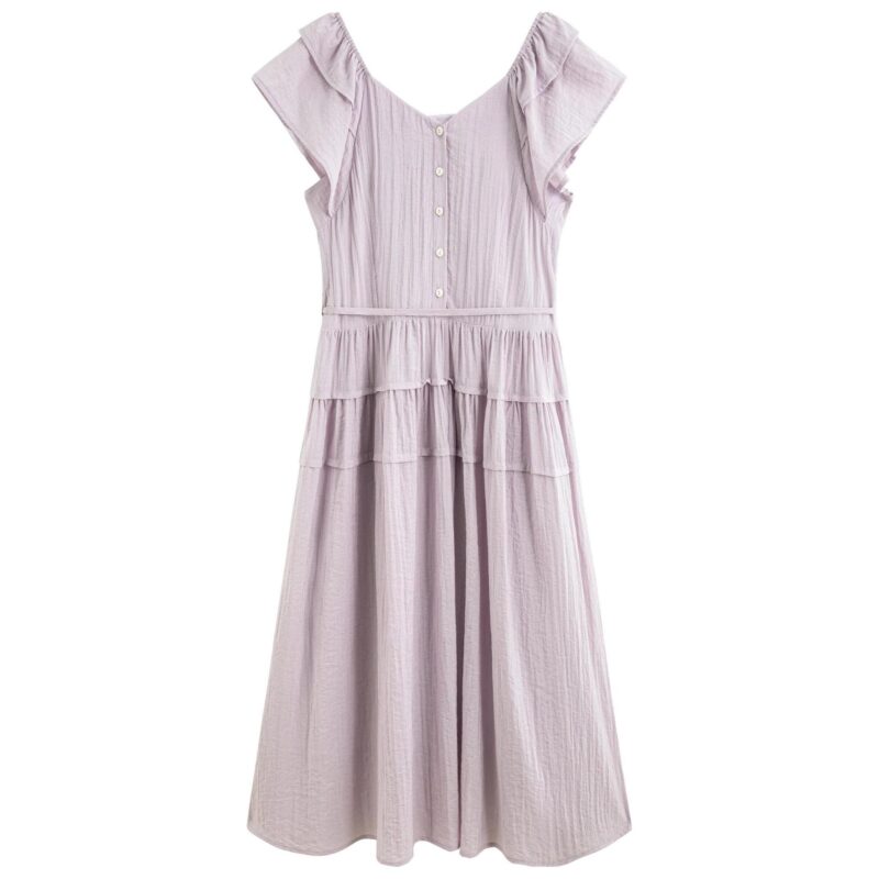 Elegant Square Neck Summer Midi Dress with Flutter Sleeves