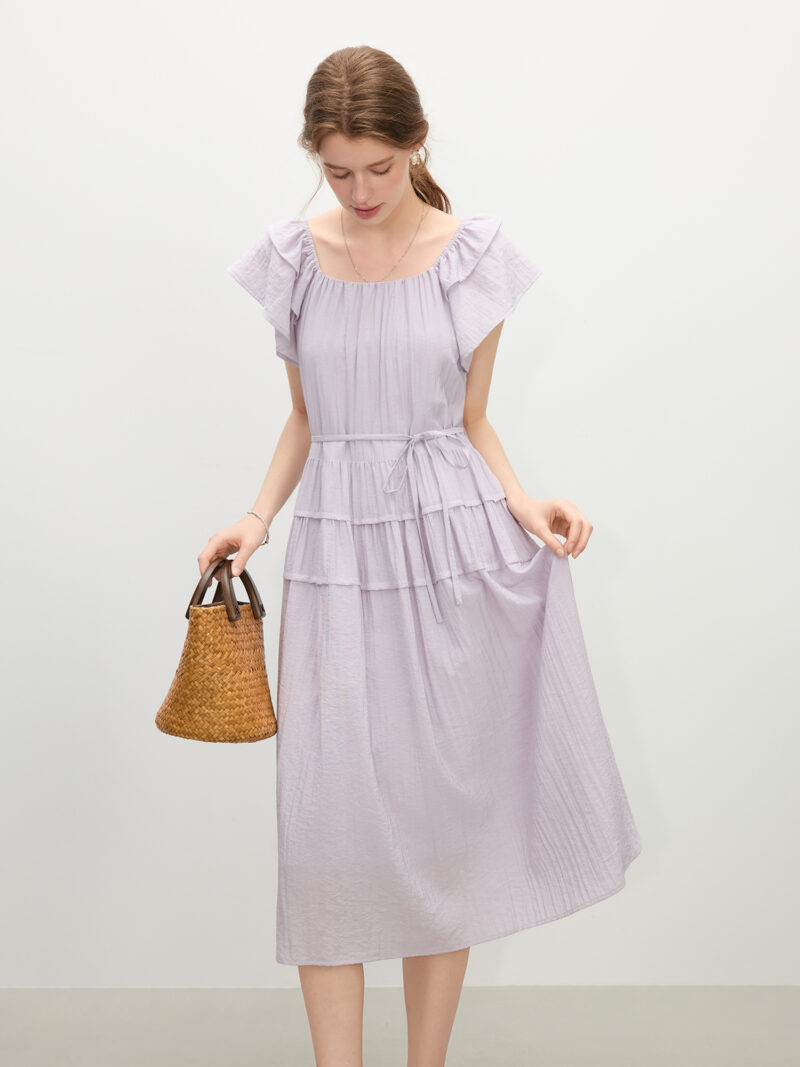 Elegant Square Neck Summer Midi Dress with Flutter Sleeves - Image 4