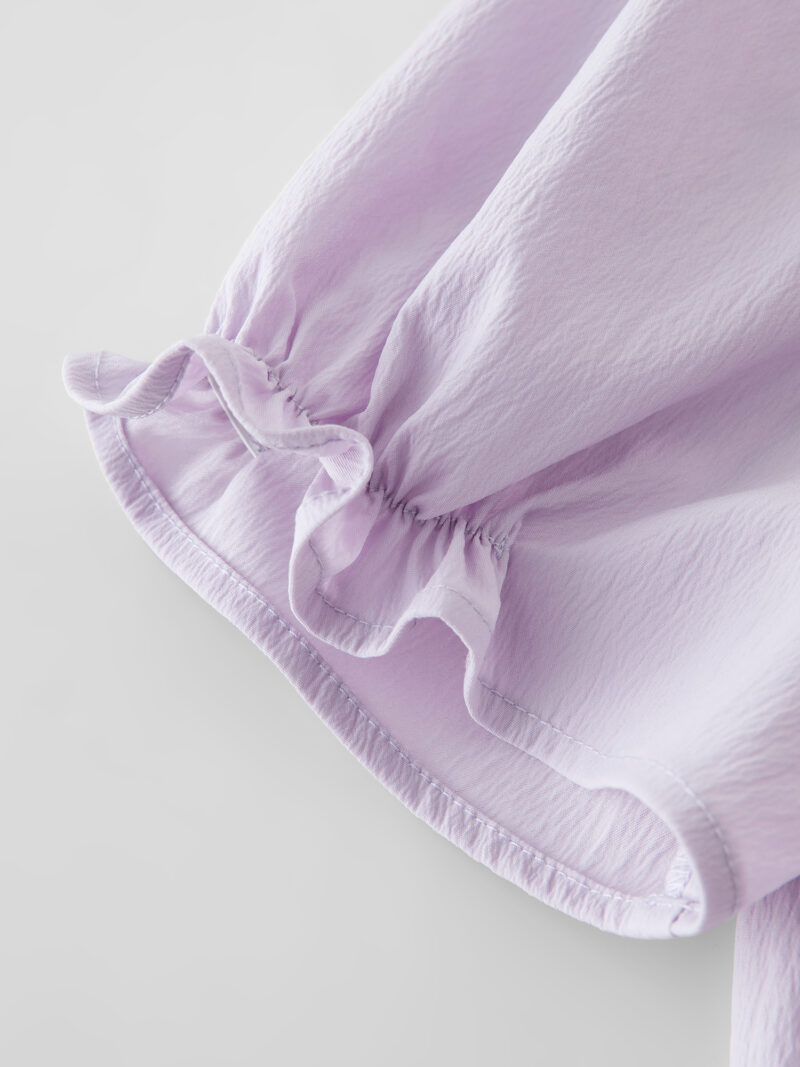 Petite Purple Puff Sleeve A-Line Dress with Adjustable Waist – Mid-Calf - Image 5