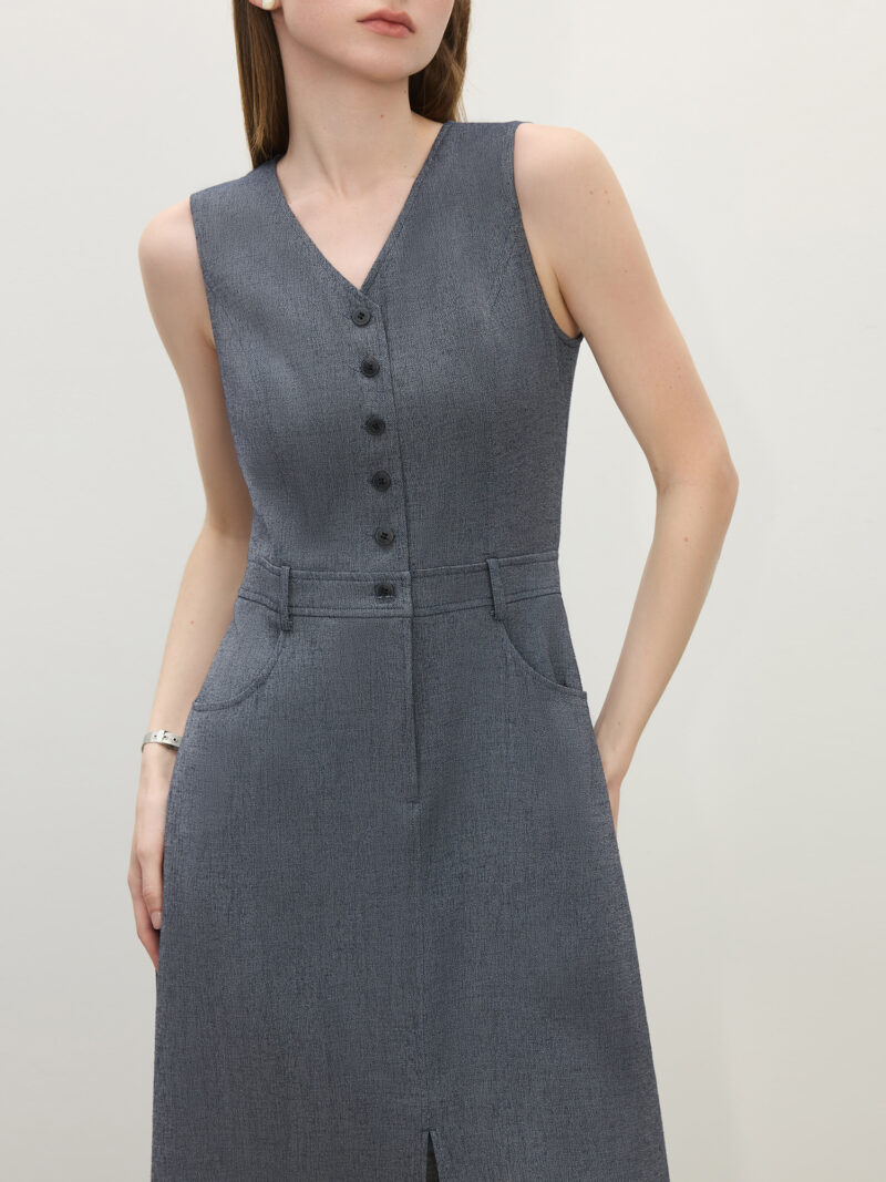 Sleeveless Sailor Collar A-Line Summer Dress – Mock Denim Look - Image 5