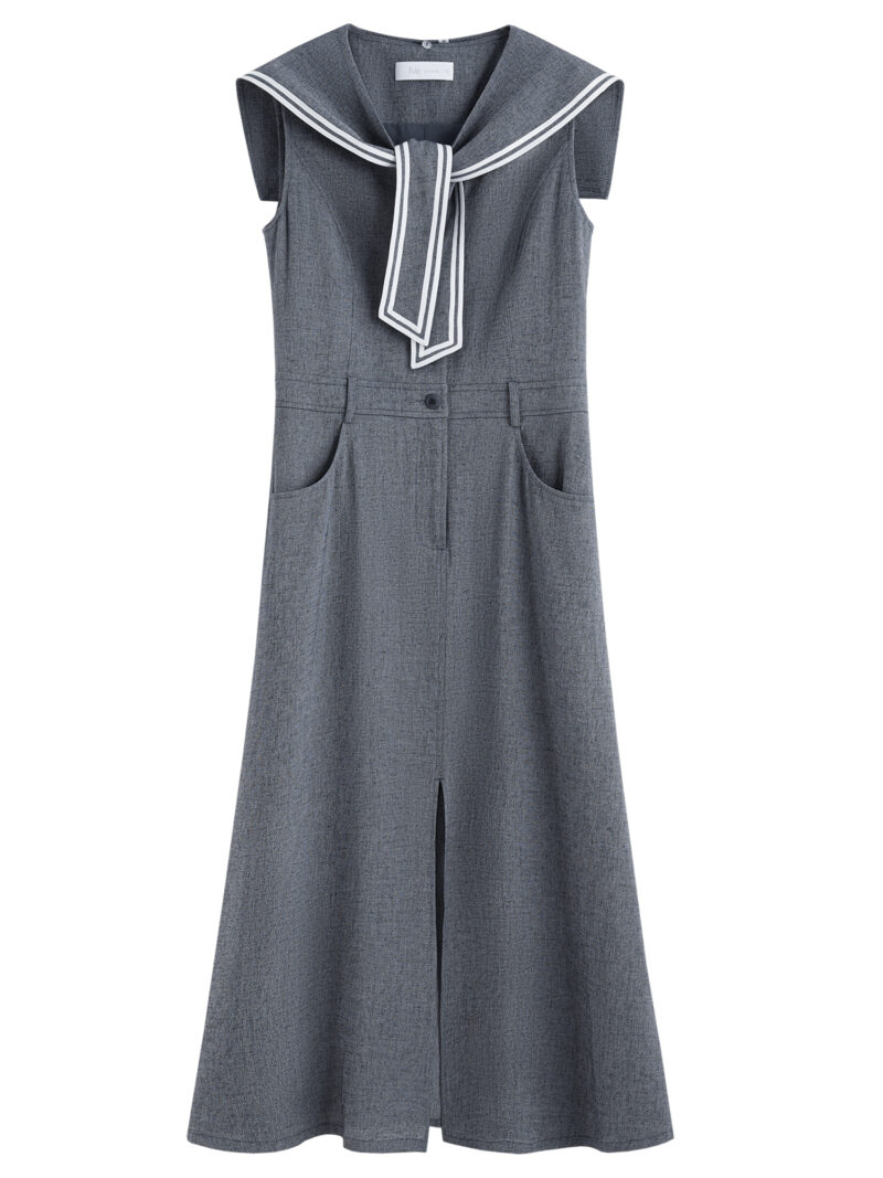 Sleeveless Sailor Collar A-Line Summer Dress – Mock Denim Look - Image 6