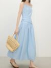 Elegant Pleated Off-Shoulder Spaghetti Strap Maxi Dress