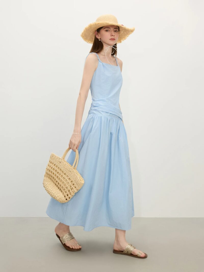 Elegant Pleated Off-Shoulder Spaghetti Strap Maxi Dress - Image 5