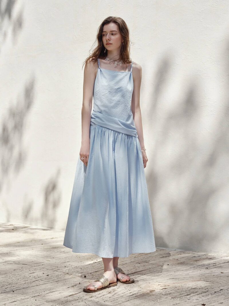 Elegant Pleated Off-Shoulder Spaghetti Strap Maxi Dress - Image 2