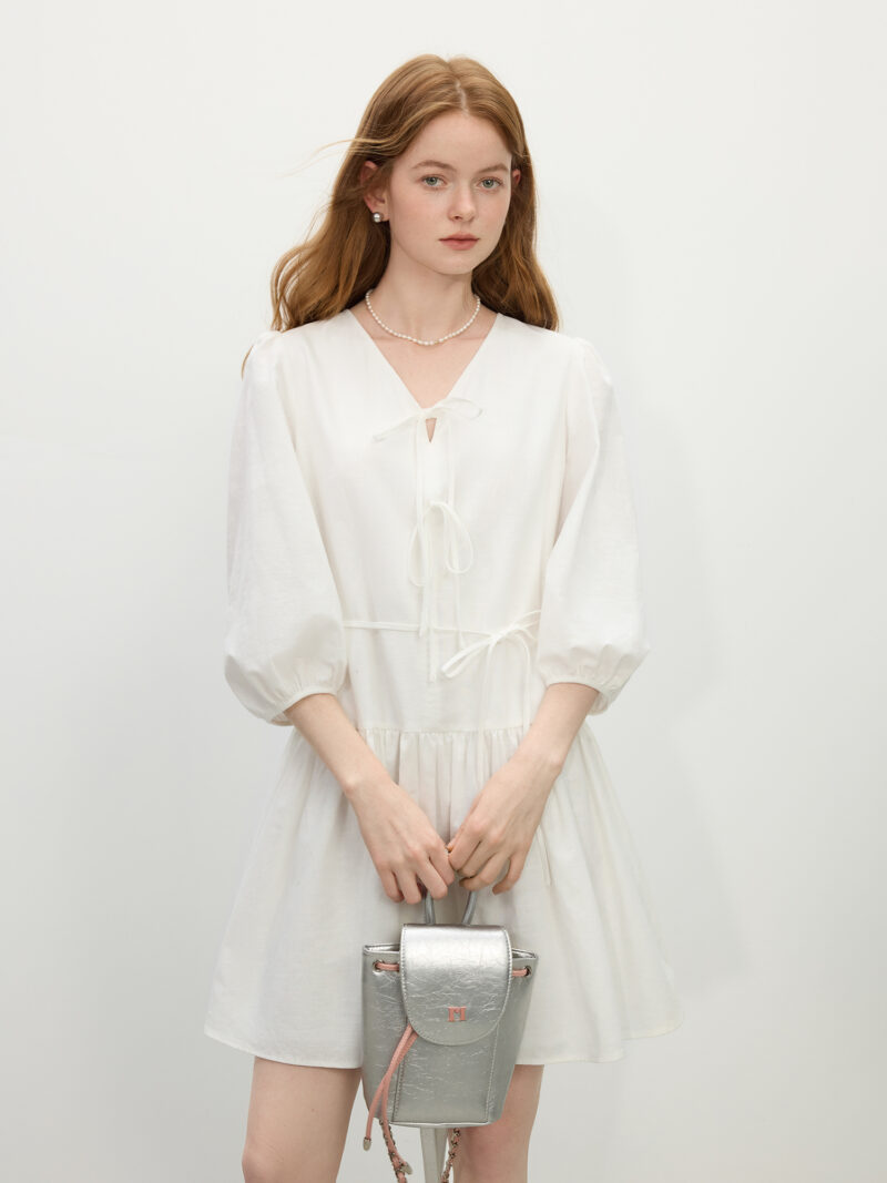 Summer V-Neck Bow Linen A-Line Dress – Casual to Chic Elegance - Image 4
