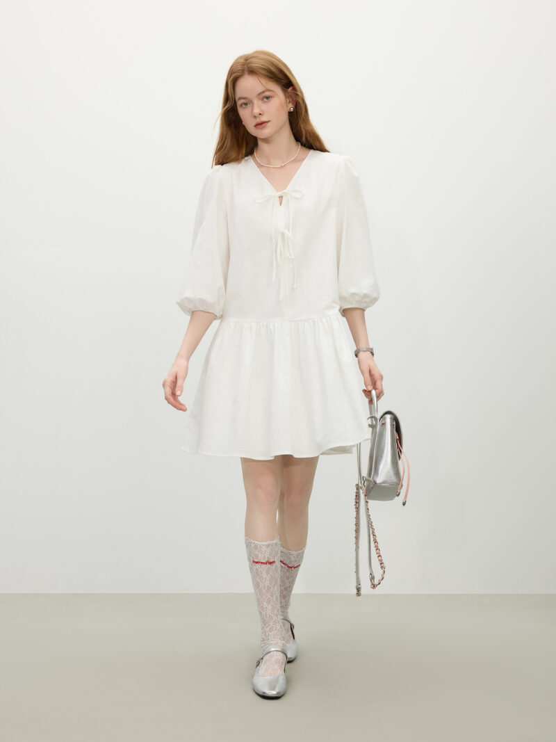 Summer V-Neck Bow Linen A-Line Dress – Casual to Chic Elegance - Image 5
