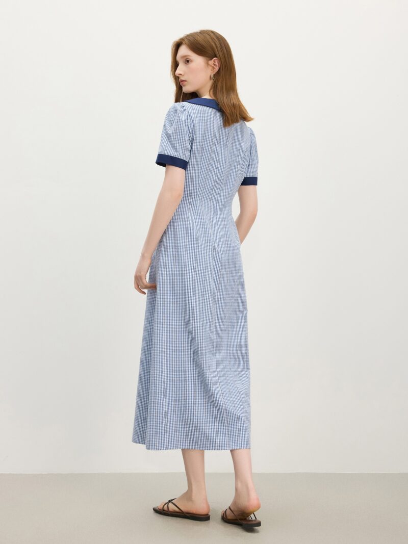 Chic Checkered Summer A-Line Dress with Tailored Waist & V-Neck - Image 5
