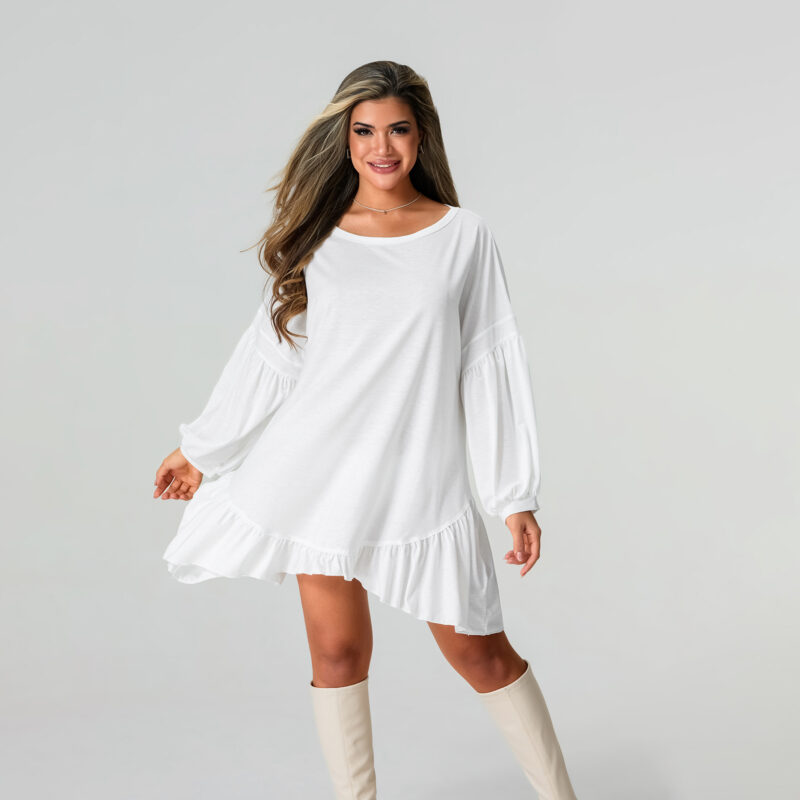 Women's Loose Sweatshirt Maternity Dress with Ruffled Hem - Image 3
