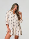 Women's V-Neck Bow Print Mini Dress