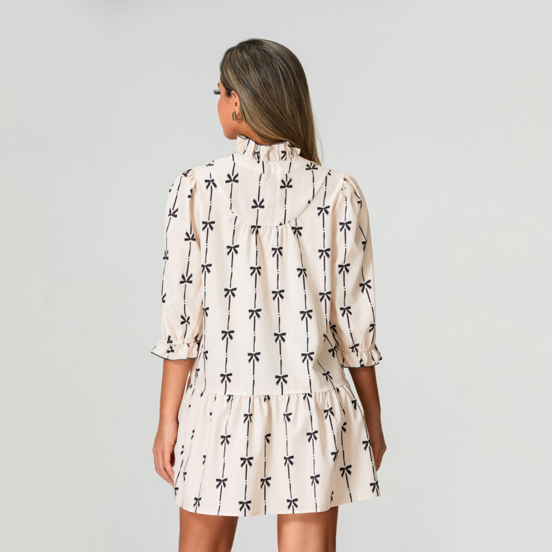 Women's V-Neck Bow Print Mini Dress - Image 5