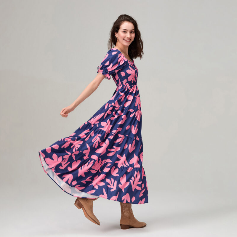 Floral Square Neck A-Line Midi Dress - Image 5