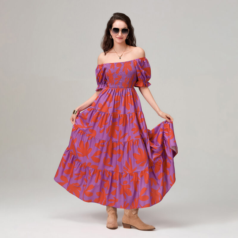 Floral Square Neck A-Line Midi Dress