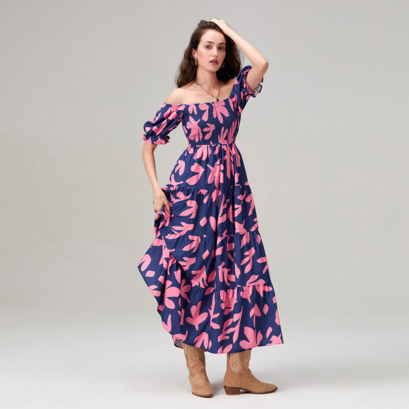Floral Square Neck A-Line Midi Dress - Image 6