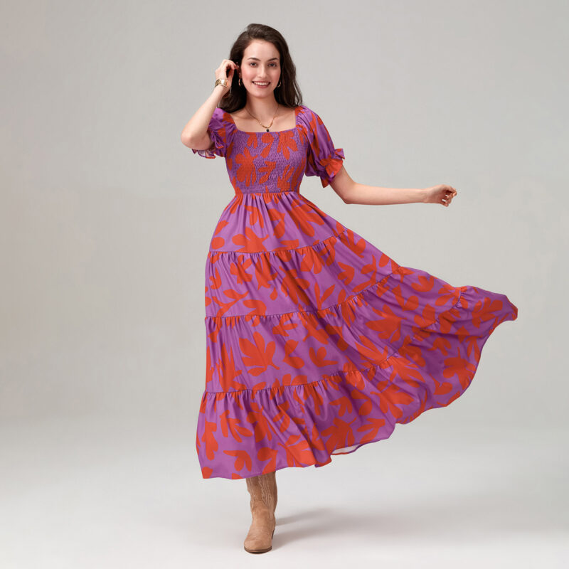 Floral Square Neck A-Line Midi Dress - Image 3