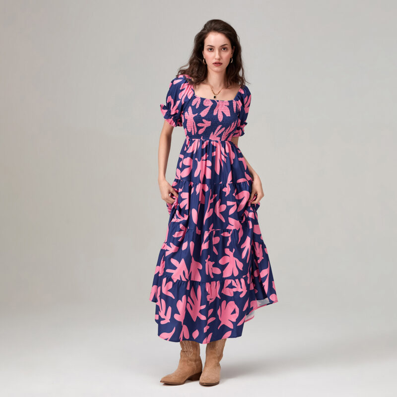 Floral Square Neck A-Line Midi Dress - Image 4