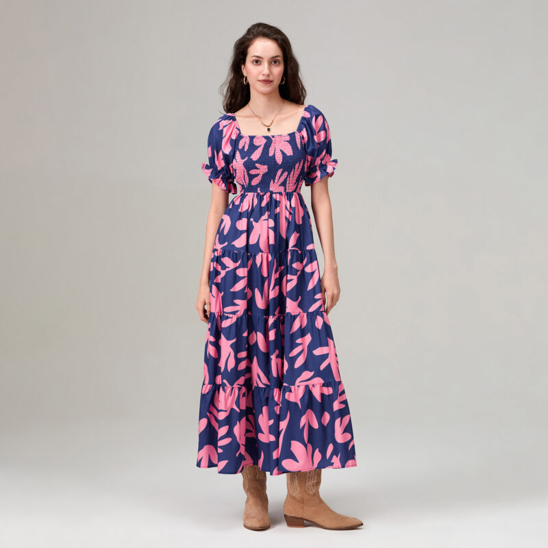 Floral Square Neck A-Line Midi Dress - Image 7