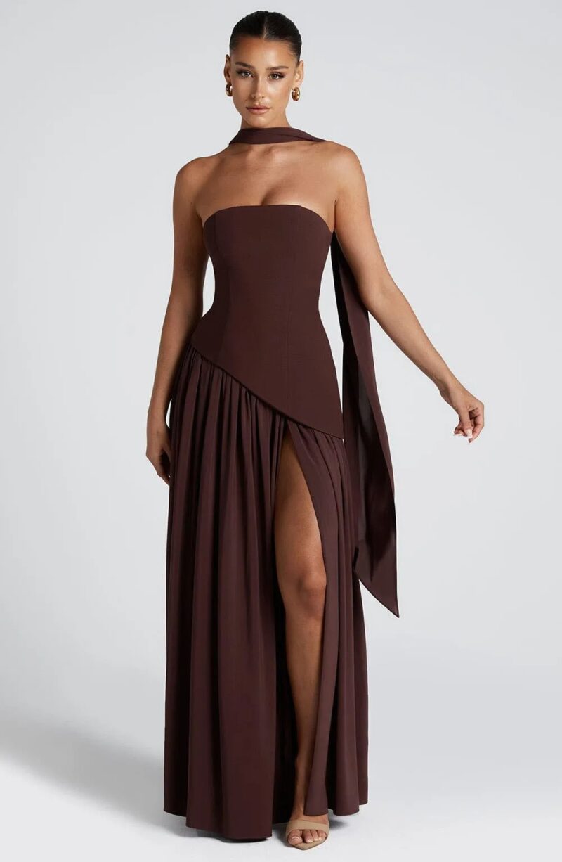 Elegant Black Maxi Dress with Scarf - Image 6
