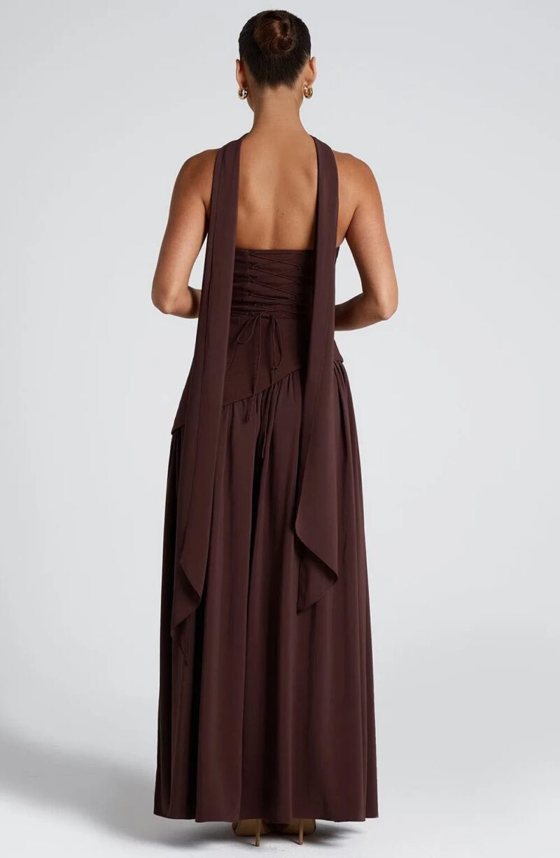 Elegant Black Maxi Dress with Scarf - Image 7