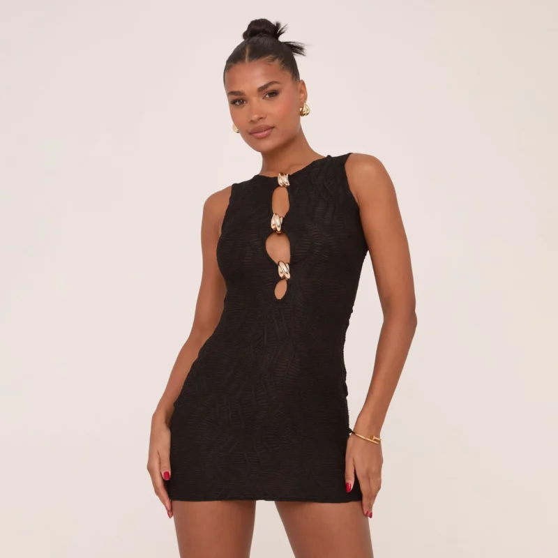 Sexy Hollow Out Mini Tank Dress with Metal Ring - Image 2