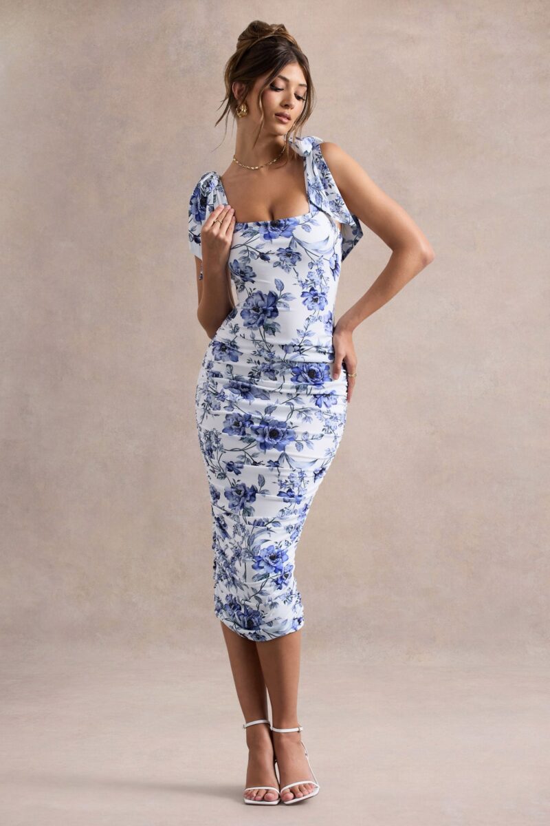 Floral Print Backless Bodycon Maxi Dress with Spaghetti Straps - Image 5