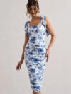 Floral Print Backless Bodycon Maxi Dress with Spaghetti Straps