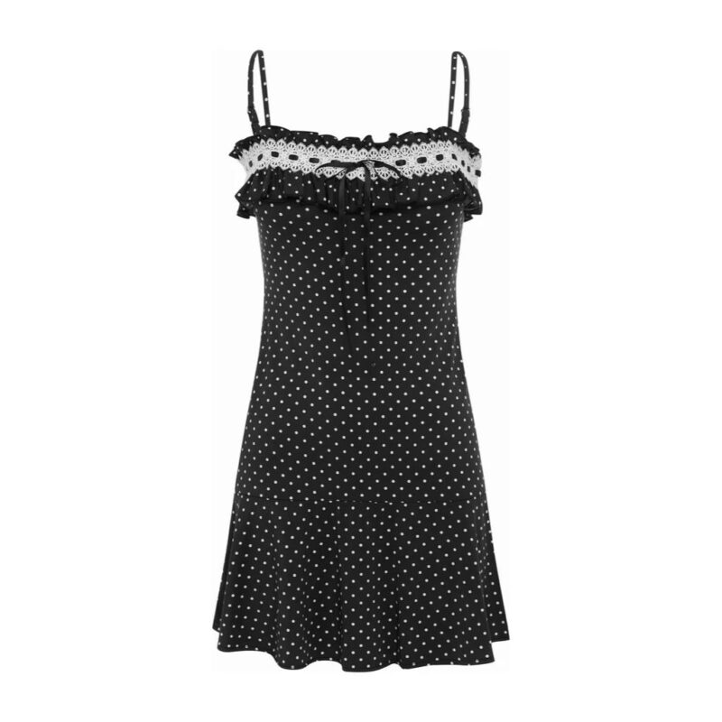 Spaghetti Strap Polka Dot Mini Dress – Backless Contrast Color Party Dress