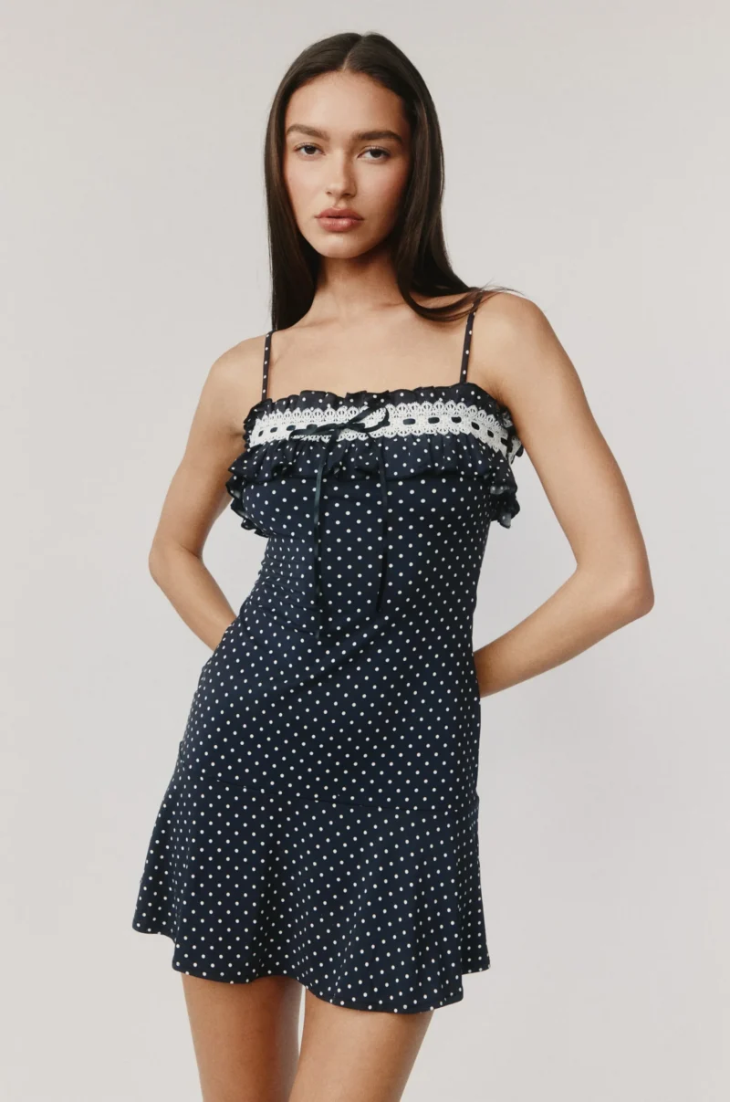 Spaghetti Strap Polka Dot Mini Dress – Backless Contrast Color Party Dress - Image 4