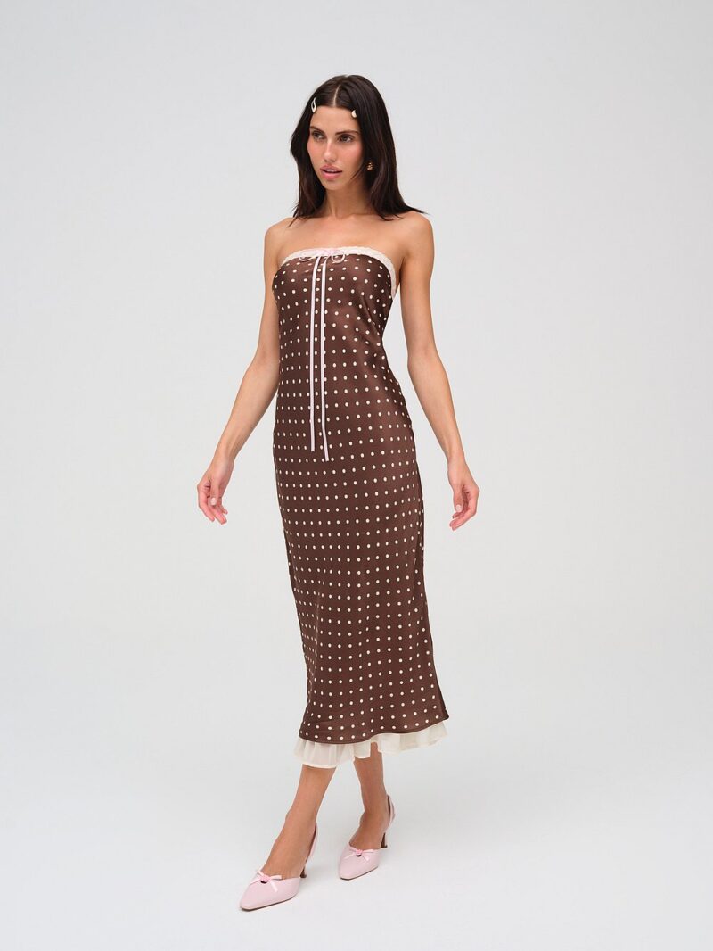Strapless Polka Dot Midi Dress - Image 3