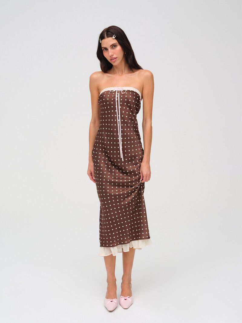 Strapless Polka Dot Midi Dress - Image 2