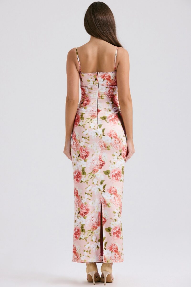 Elegant Pink Peony Print Summer Maxi Dress for Wedding Guests & Parties - Image 3